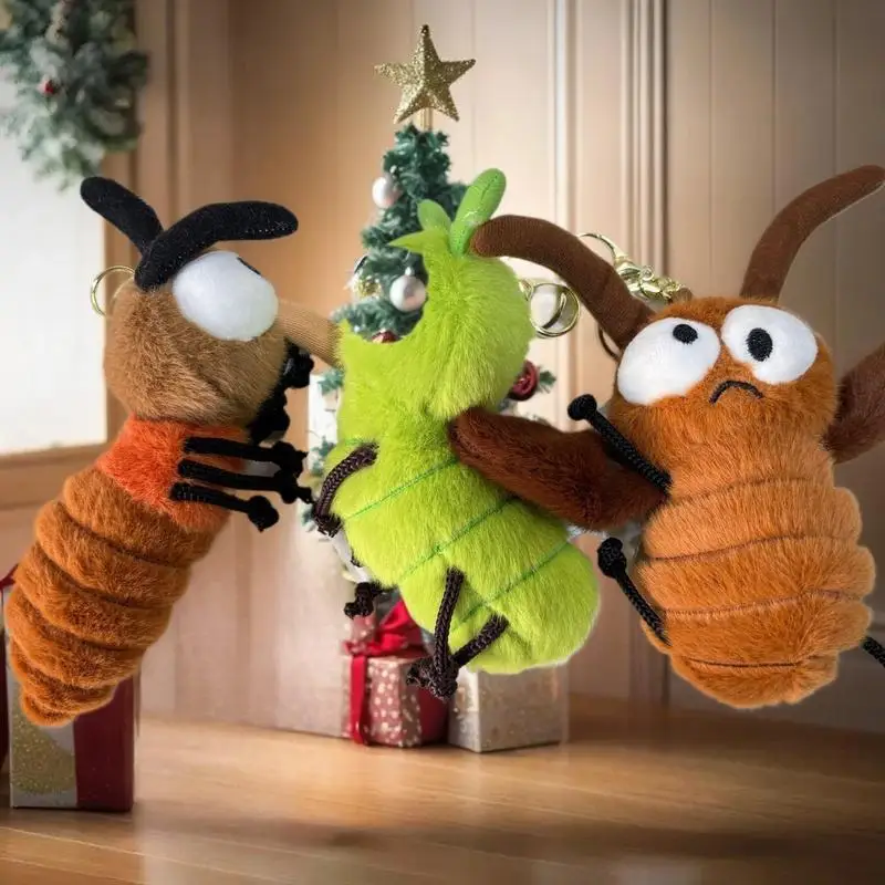 Lindo dibujo animado creativo insectos mosquitos orugas cucarachas llavero de felpa muñeca colgante Kawaii mochila adorno Decoración