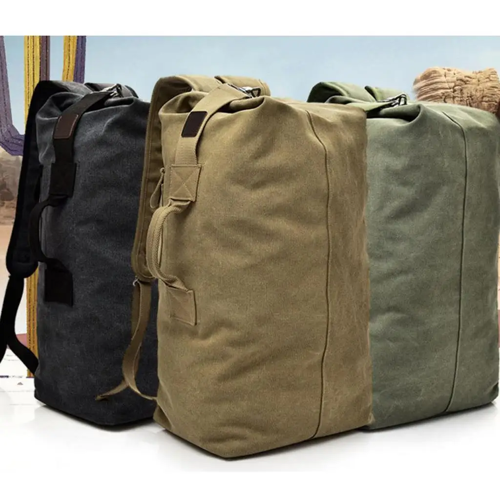 Canvas Camping Backpack,Cylinder Type Hiking Rucksack Travel Bag,Outdoor Day Pack Double Shoulder Bag