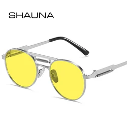 SHAUNA Retro Metal Punk Round Sunglasses Women Fashion Clear Gradient Mirror Shades UV400 Men Trending Spring Sun Glasses
