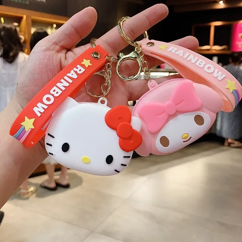 Sanrio Women Coin Purse Cartoon Cute Zipper Silicone Kitty Melody Coin Purse Pouch Purse Earphone Bag Wallet Bag Key Holder Gift