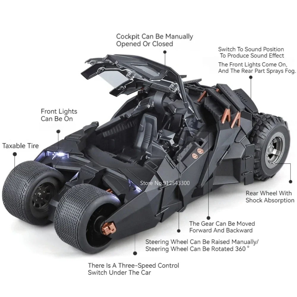 Large Scale 1:18 Batmobile Car Model Toy The Dark Knight Trilogy Sound Light Sliding Spray Alloy Vehicle Models Ornaments Gifts