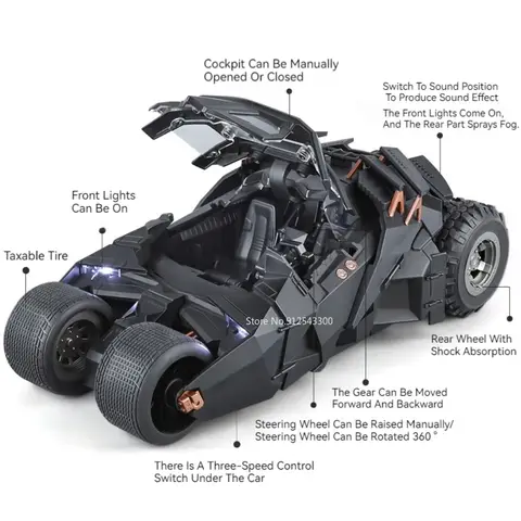 Storskalig 1:18 Batmobile Bilmodell Leksak The Dark Knight Trilogy Ljudljus Glidande Spray Legeringsfordon Modeller Ornament Gåvor 10 best sales 1 styckgjuten lastbil i skala 32 - №10
