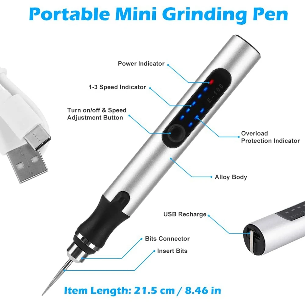 Electric Engraving Pen Kit Cordless Rechargeable Grinding Pen with 35 Bits for Carving Glass Jewelry Wood Stone Manicure