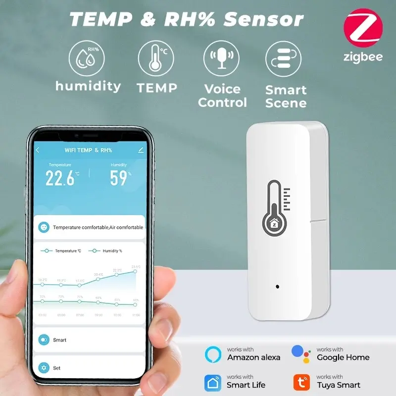 TY004 Tuya Sensor de Temperatura e Umidade Precisa Zigbee Gateway Hub Smart Home Higrômetro Interior Alexa Google Voice Control