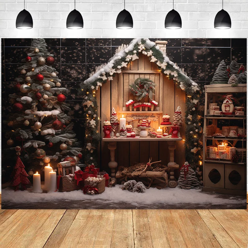 

Christmas Day New Year Photography Backdrops Fireplace Xmas Trees Gifts Snow Winter Holiday Party Deco Photo Background XU-09