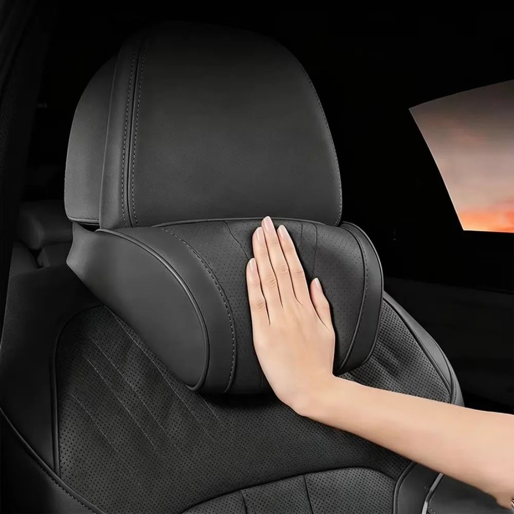 New Memory Foam Car Headrest Cushion Breathable Fabric Leather Cover Auto Cervical Cushion Adjustable Car Interior Accessories