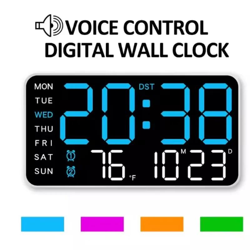 Giant Intelligent Digital Wall Clock One screen to control time-temperature-date, home technology pulls full!