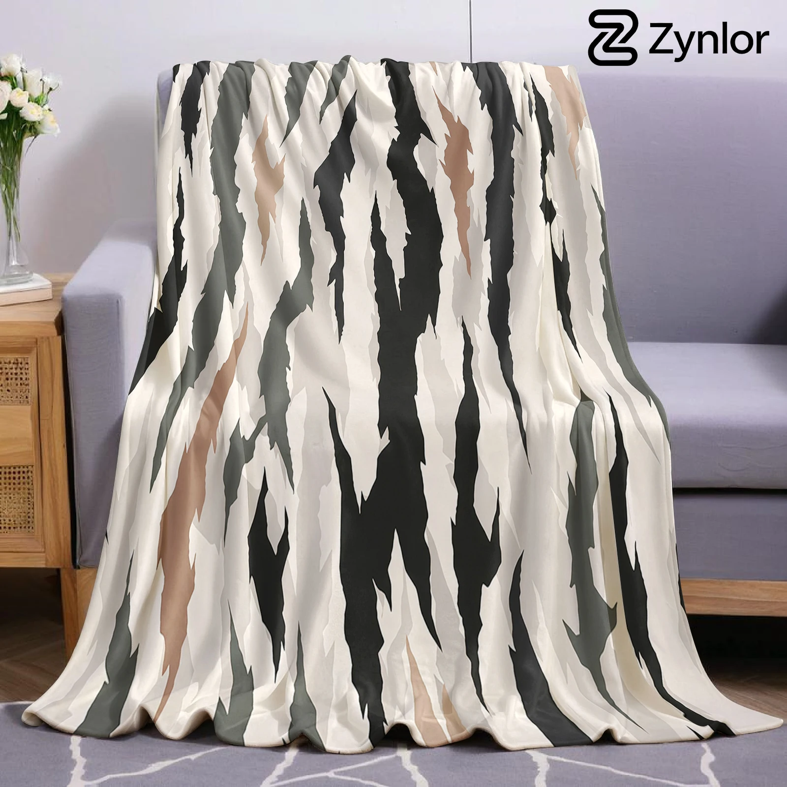 Neutral Throw Blanket - Neutral Wild Stripe Ultra Soft Sherpa