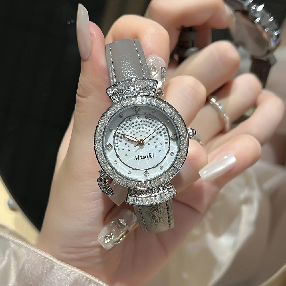 Women's Quartz Watches Diamond Pendant Inlaid Diamond Dial Watch Various Colors Leather Strap Optional Waterproof Clock Gifts