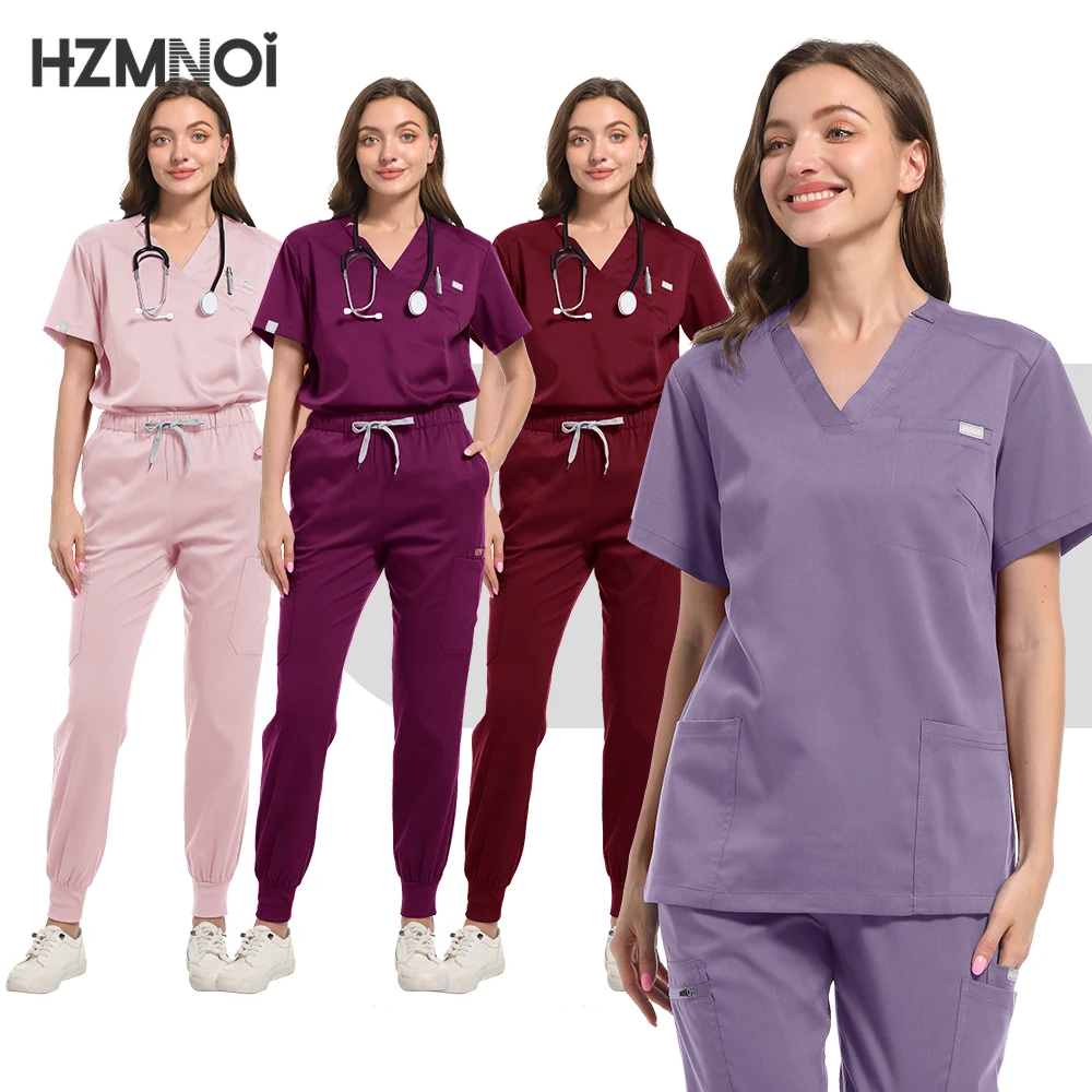 Hospital Surgical Workwear Short Sleeve Top Pants Nursing Accessories Doctors Clothes Women Medical Uniforms Elastic Scrubs Set