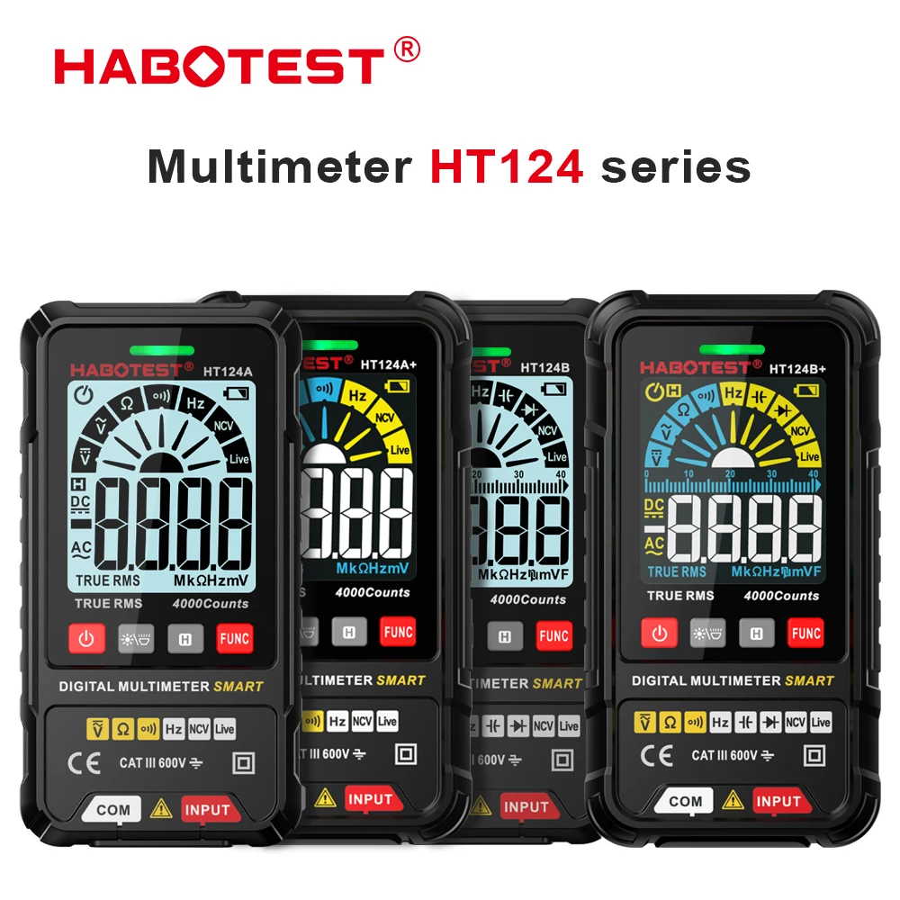 

HABOTEST HT124 Series Digital Smart Multimeter 4000 Counts Auto Range Tester Ohm Hz Capacitance True RMS AC DC DMM Multitester