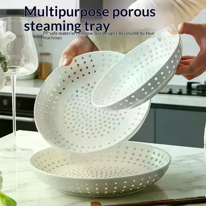 Creative Round White PP Perforated Steamer Plate High Temperature Resistant
