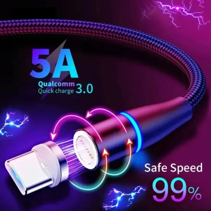 3-in-1 Cable Magnetic 5A Fast Charging Data Transfer for iPhone 14 13 12 Samsung Xiaomi Huawei Type-C Micro USB