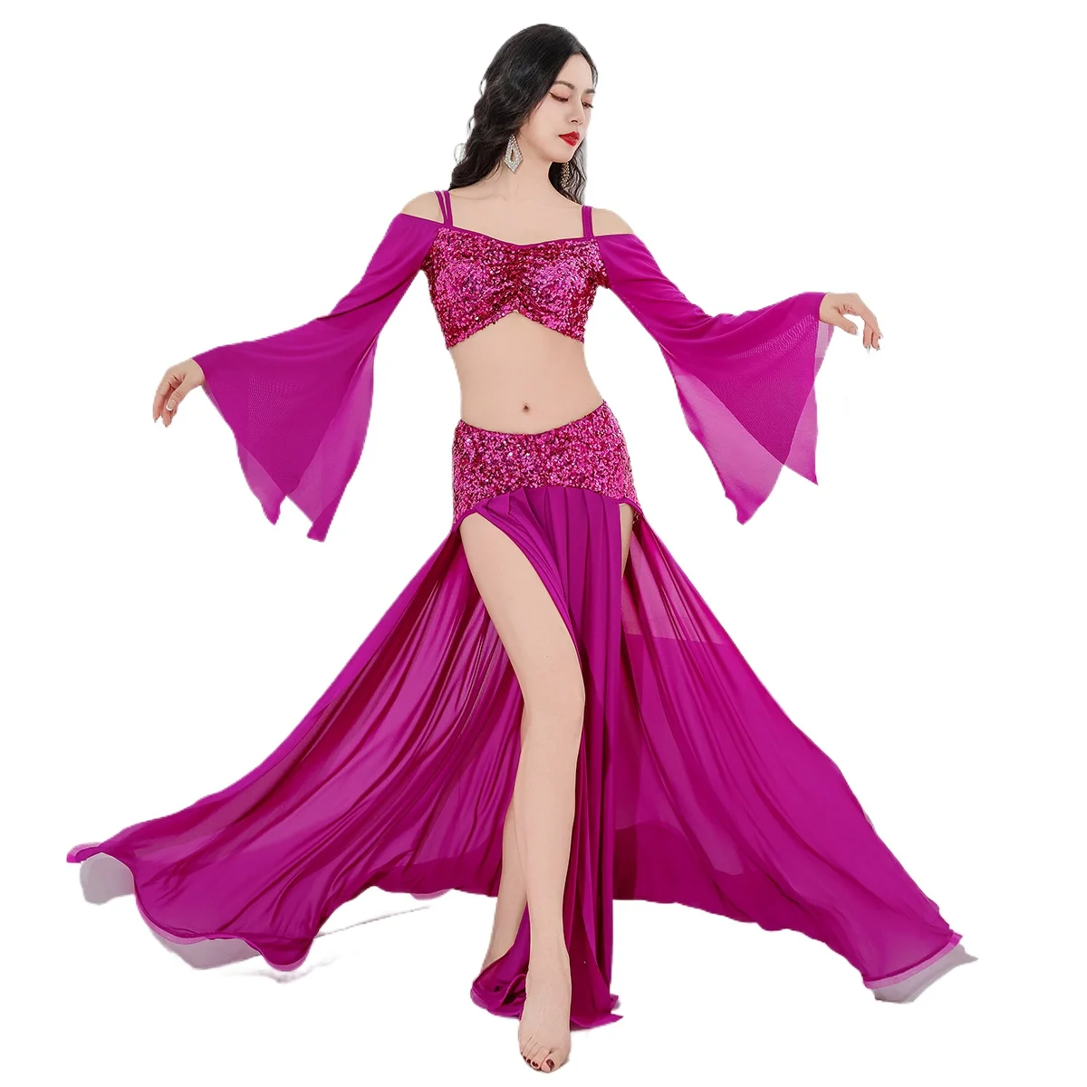 

Новый дизайн: Костюм для восточных танцев из сетчатой ткани с пайетками и аппликациями – элегантная одежда для выступлений и ежедневных тренировок