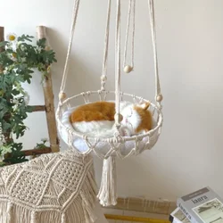 1PC New Pet Hammock Cat Swing Hand Woven Cotton Rope Cats Hanging Basket Kitten Hanging String Den Indoor Pend Nest Pets Supplie