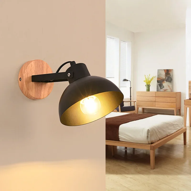 

European style simple modern hotel bedroom bedside aisle lights staircase balcony solid wood wooden small wall lamp