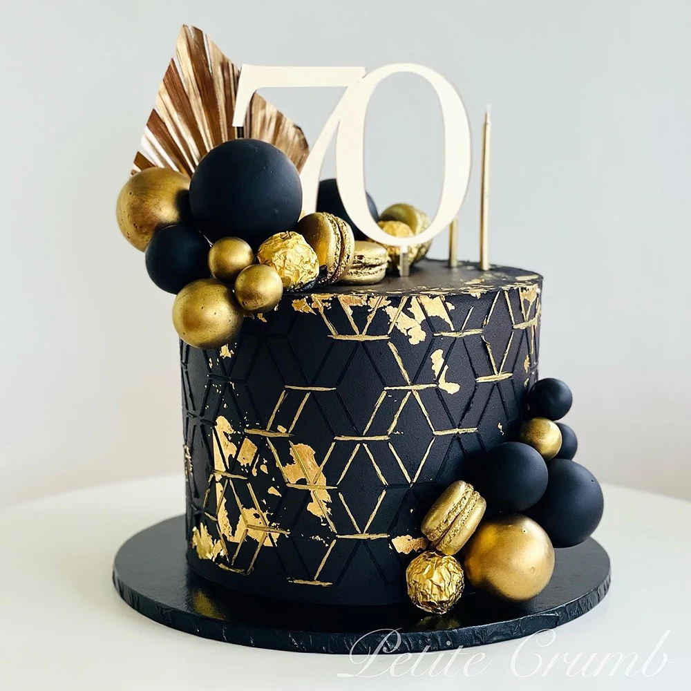 5pcs Cake Toppers Gold Silver Black Khaki Ball Cake Topper Happy Birthday Cupcake Topper for Baby Shower Wedding Cake Decor