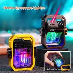 Rotating Fingertip Gyro Lighter Alloy mecha Outdoor Windproof Metal Inflatable Lighter LED Light Transparent Personalized Gift