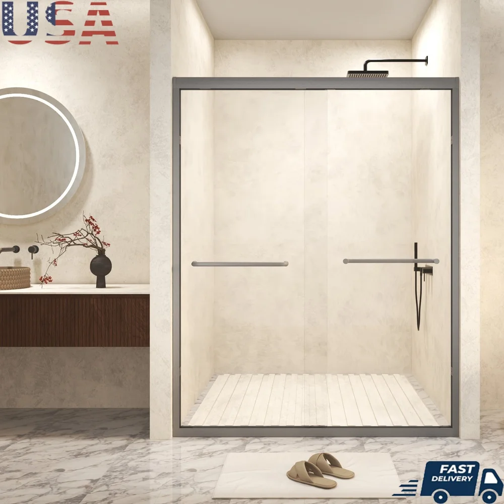 

Double Sliding Glass Shower Door 56-60 Inch Aluminum Frame Tempered Glass Waterproof Sealing Silent Operation Easy Installation