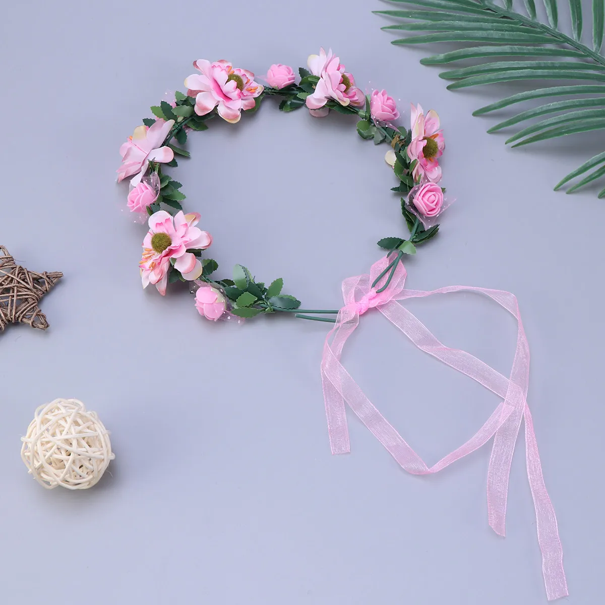 

Цветочная повязка для волос в богемном стиле, розовая, с имитацией цветов, на шнурке, для свадьбы, вечеринки, фестиваля, пляжа, элегантная, легкая