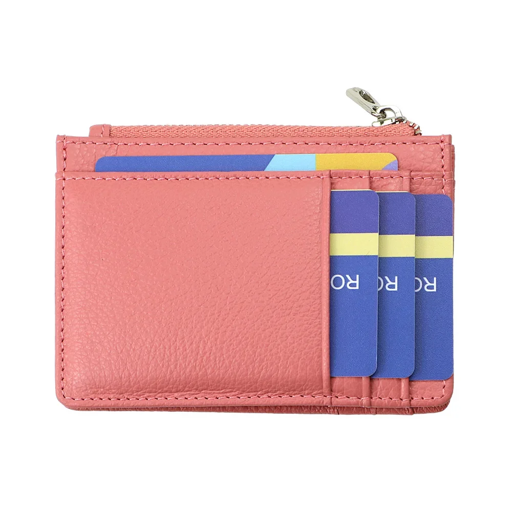 URBAN MASTER Portable Zipper Card Holder, Genuine Leather Solid Color Coin Purse, Perfect Credit Card Case for Daily Use 1661