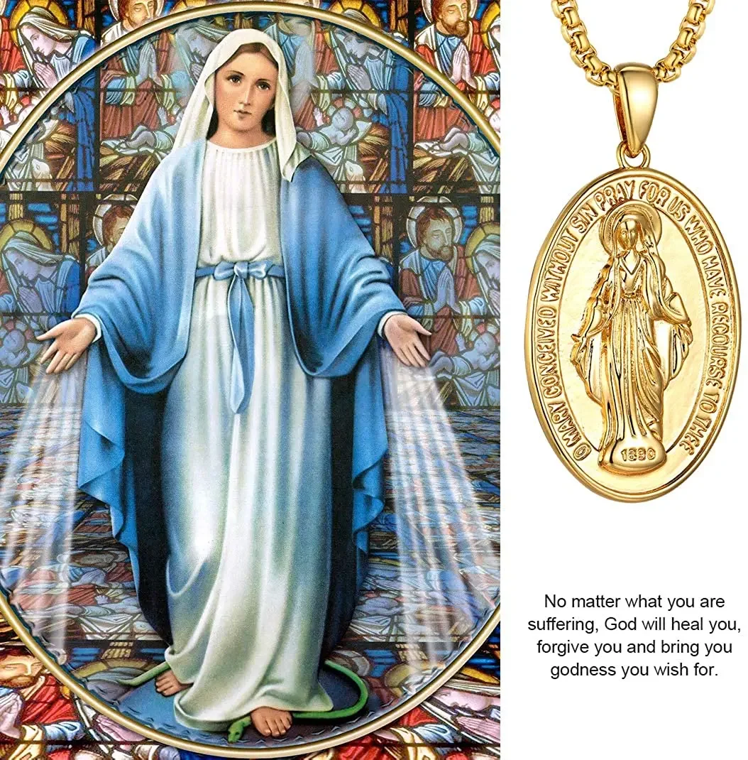 ChainsPro Miracle Virgin Mary Pendant Chain Christine Jewelry Women's Men's, 14K Gold Color Stainless Steel Jesus Necklace CP712