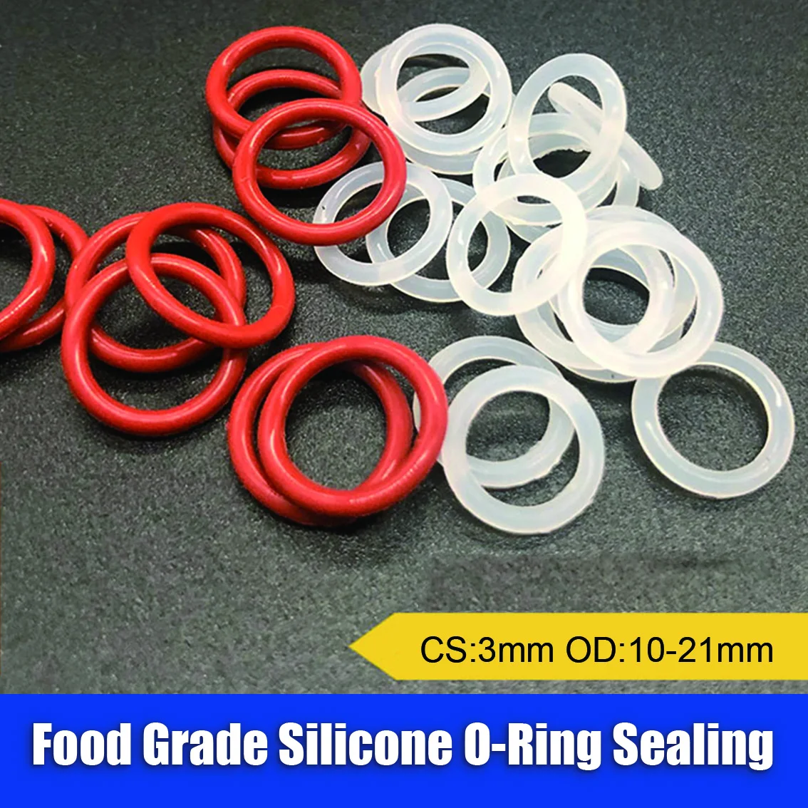 100pcs CS3mm OD 10-21mm Silicone O Ring Sealing Washer Red VMQ O-ring Plumbing Gaskets Oil Resistant High Temperature Oring Kit