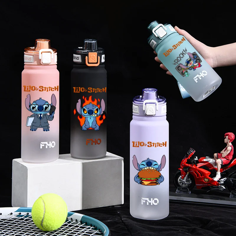 Lilo & Stitch Animation 750ml Children's Portable Large Capacity New Straw PC Water Cup Outdoor Sports Anti-drip Water Bottle