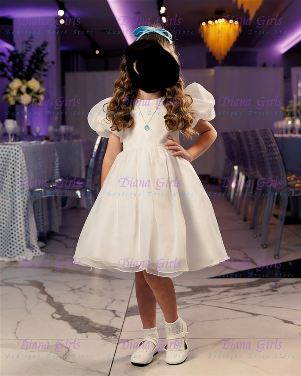 Exquisite Lovely Flower Girl Dress White Tulle Puff Sleeves Fluffy for Kids Wedding Birthday Party Evening Ball Gowns