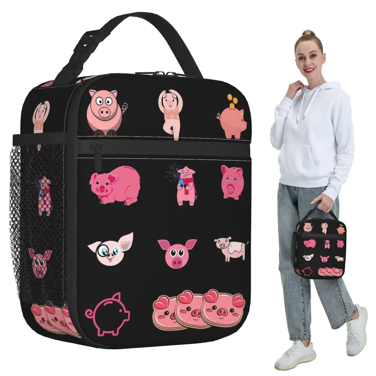 National Pig Day Sticker Pack Insulated Lunch Bag for Kids School Cooler Thermal Food Box Tote Portable Lunch Boxes Container