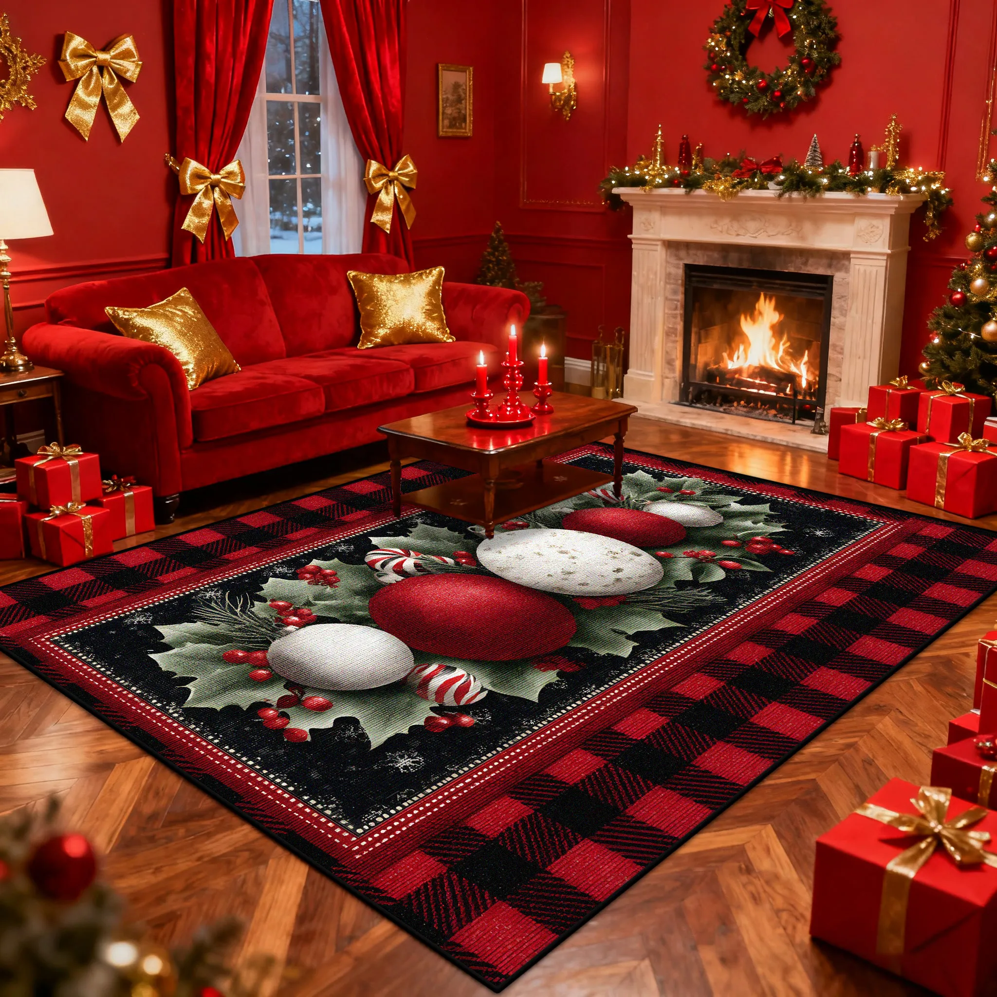 

Красный ковер с воздушным шаром, рождественский коврик для гостиной, спальни, прикроватный декор, домашний коврик для входной двери, противоскользящий напольный коврик