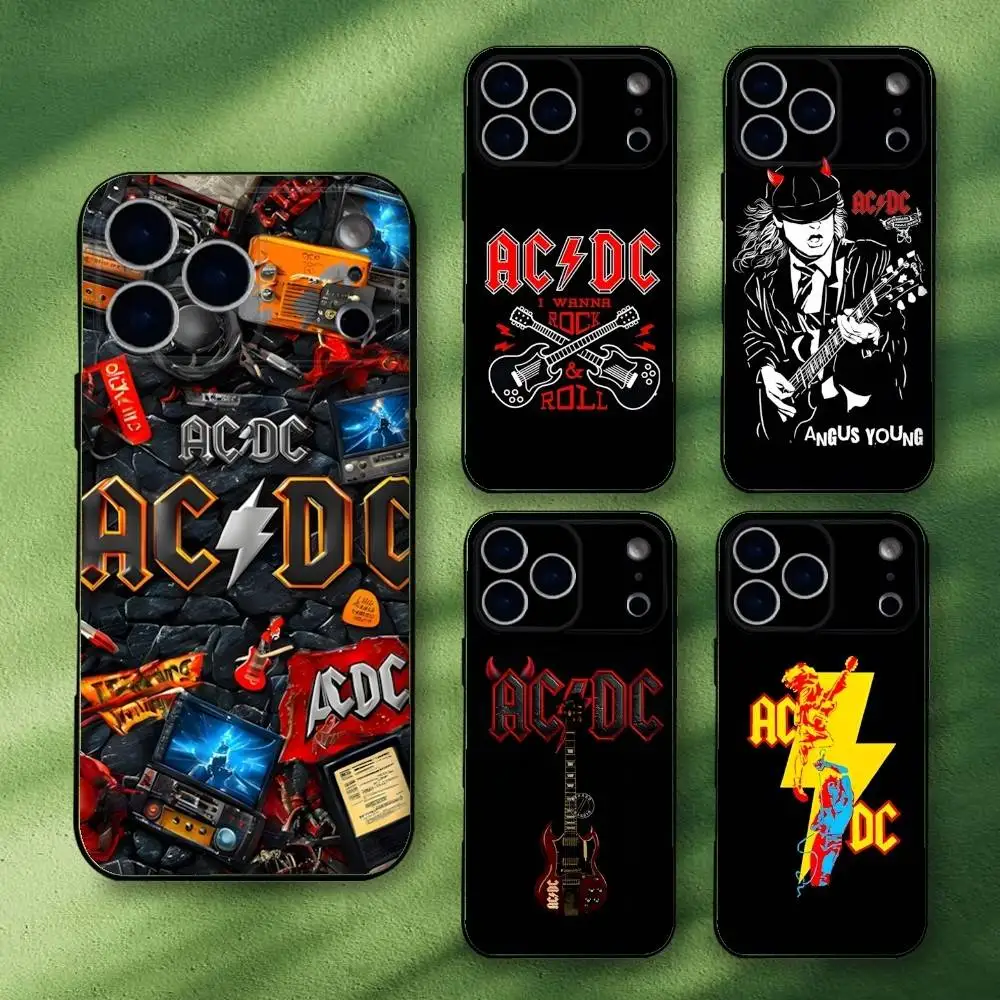 

AC ROCK DC Band Phone Case For iPhone 17,16,15,14,13,12,Pro,Max,Plus,E,SE4,Air,Mini Black Soft Funda