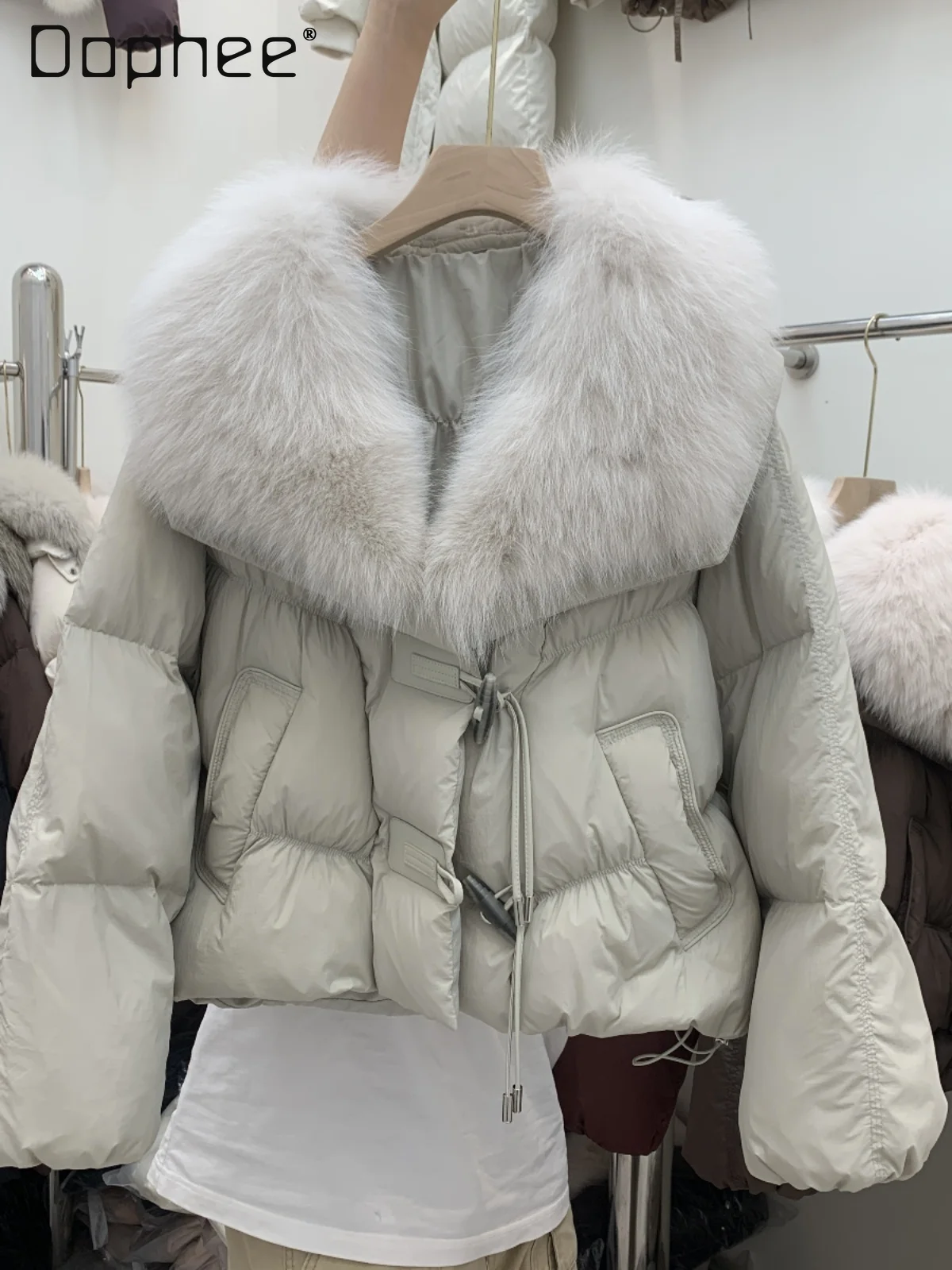 

Korean Style Ins Short Fur Down Jackets for Women 2025 Winter New Detachable Fox Fur Collar High-end Luxury Goose Down Jacket