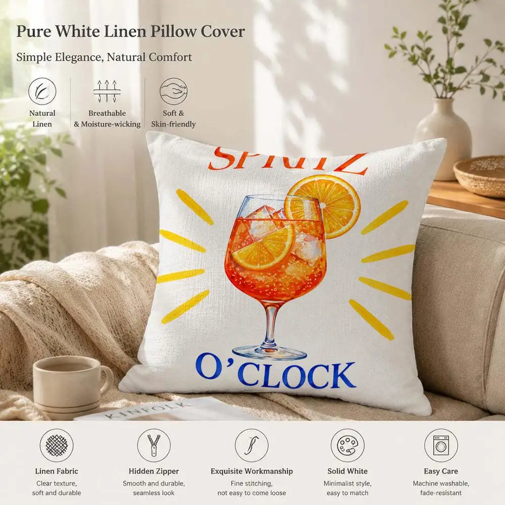 Spritz O Clock Cocktail Lemon Peach Juice Cushion Cover 1/4PCS Linen Sofa Couch Bedroom Living Room Home Decor Pillow Case
