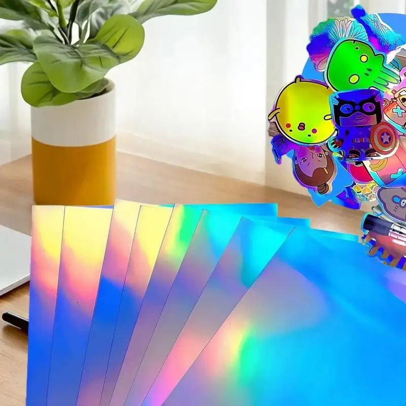 

5pcs Holographic Sticker Paper Clear Vinyl Self-Adhesive Waterproof Transparent Cold Laminating Film For Crafts