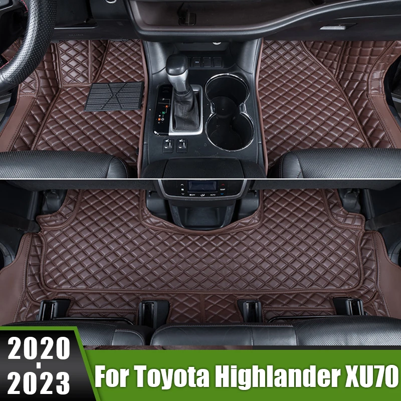 

For Toyota Highlander XU70 2020 2021 2022 2023 Hybrid Leather Car Floor Mat Cover Carpets Cape Rugs Foot Pad Sticker Accessories