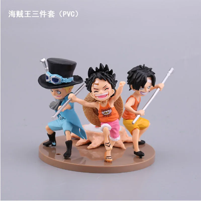 

3Pcs/Lot One Piece Luffy Ace Sabo with Stick Weapoon Childhood PVC Action Figure Cartoon Model Toys Dolls Kids Gift