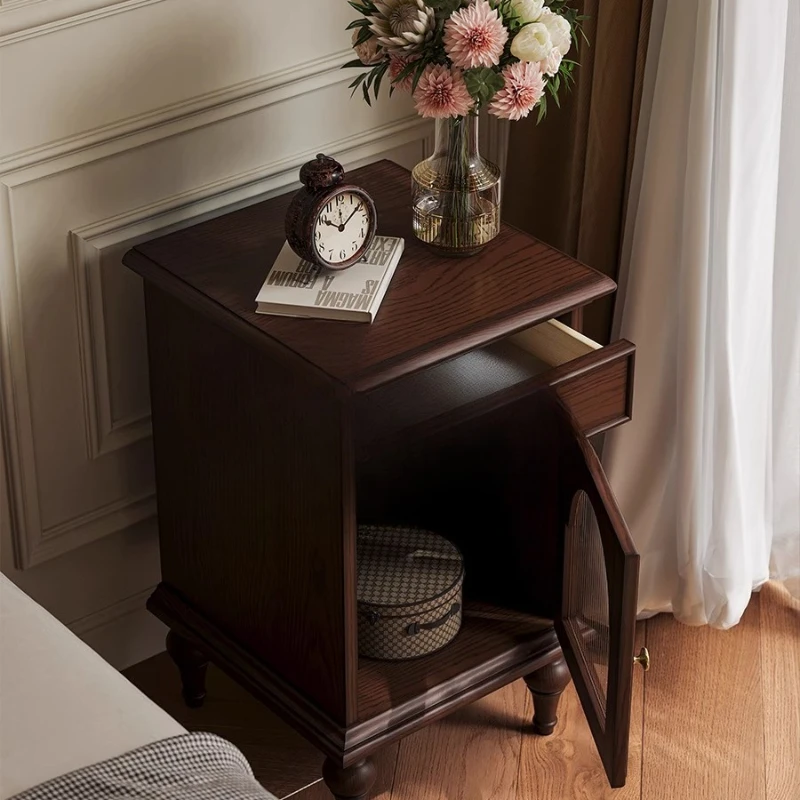 

Bedside table retro bedroom full solid wood cabinet 40cm wide French narrow cabinet