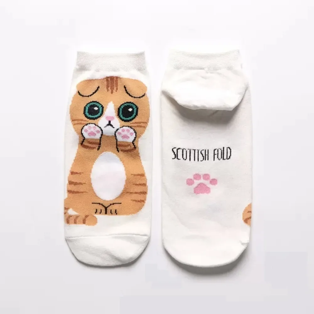 5 Pasang/Set Kaus Kaki Wanita Kucing Lucu Kartun Fashion Kaus Kaki Pergelangan Kaki Kasual Sejuk Kawaii Sempurna untuk Kaus Kaki Perahu Sehari-hari