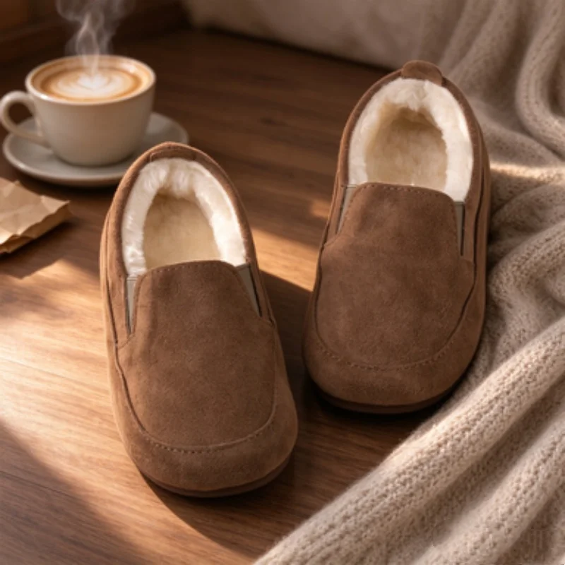 Winter Fashion Toddler Little Girls Cotton Shoes Suede Slip on Warm Lined Comfortable Loafers for Indoor Outdoor Daily Wear