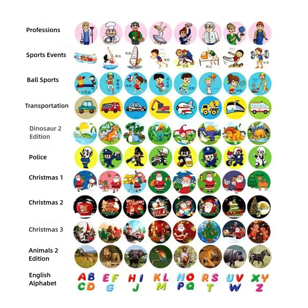 

24 Cartoon Patterns Projection Flashlight Multicolor Bedtime Learning Projector Light Early Education Slide Projector Torch Gift