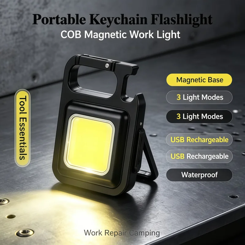 2026Hot Super Bright MINI COB Keychain Flashlight Charging Lamp Camping Lights with Magnet 3 Lighting Modes for Camping Home