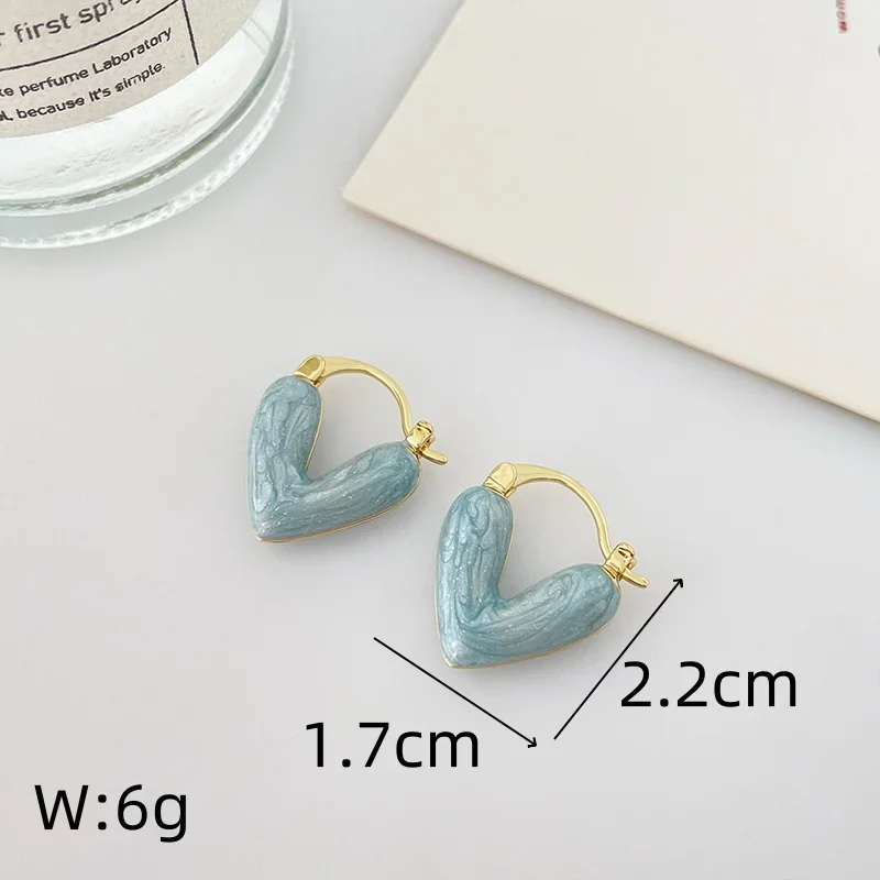 Heart Ear Buckle Geometry Enamel Glaze Pink White Blue Color Pendant Earrings for Women Temperament European Girl Jewelry image 5