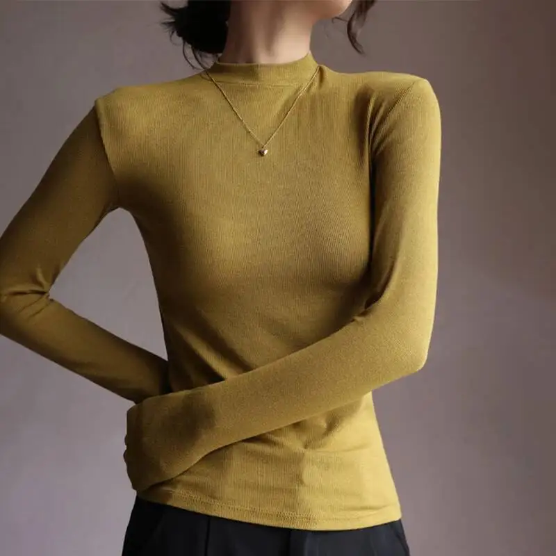 أنيقة طويلة الأكمام مضلع البلوز المرأة الخريف الشتاء الصلبة مزاجه س الرقبة البلوزات الراقية تحسس الركاب ملابس داخلية القمم #4