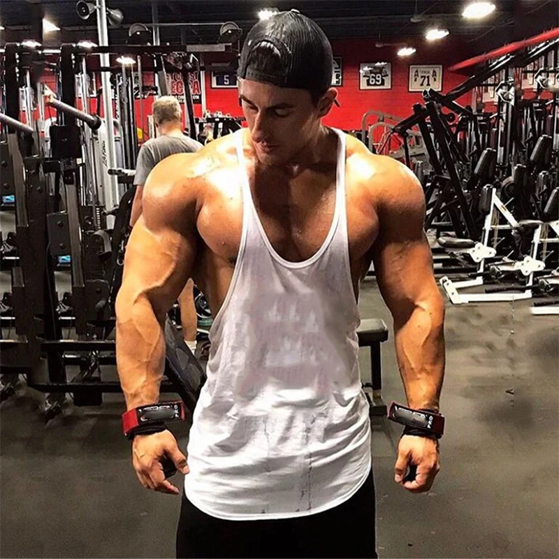 Plain Gym Fitness Bodybuilding Muscle Summer Cool Cotton Breathable Shirts Tank Tops Mens Running Sport Sleeveless Y-back Vests