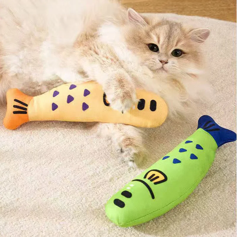 Neue Zahnreinigungs-Katzenminze-Spielzeuge: Lustiges interaktives Plüsch-Katzenspielzeug für Haustierkätzchen, kausales Geräuschspielzeug in Fischform mit Katzenminze für Katzen