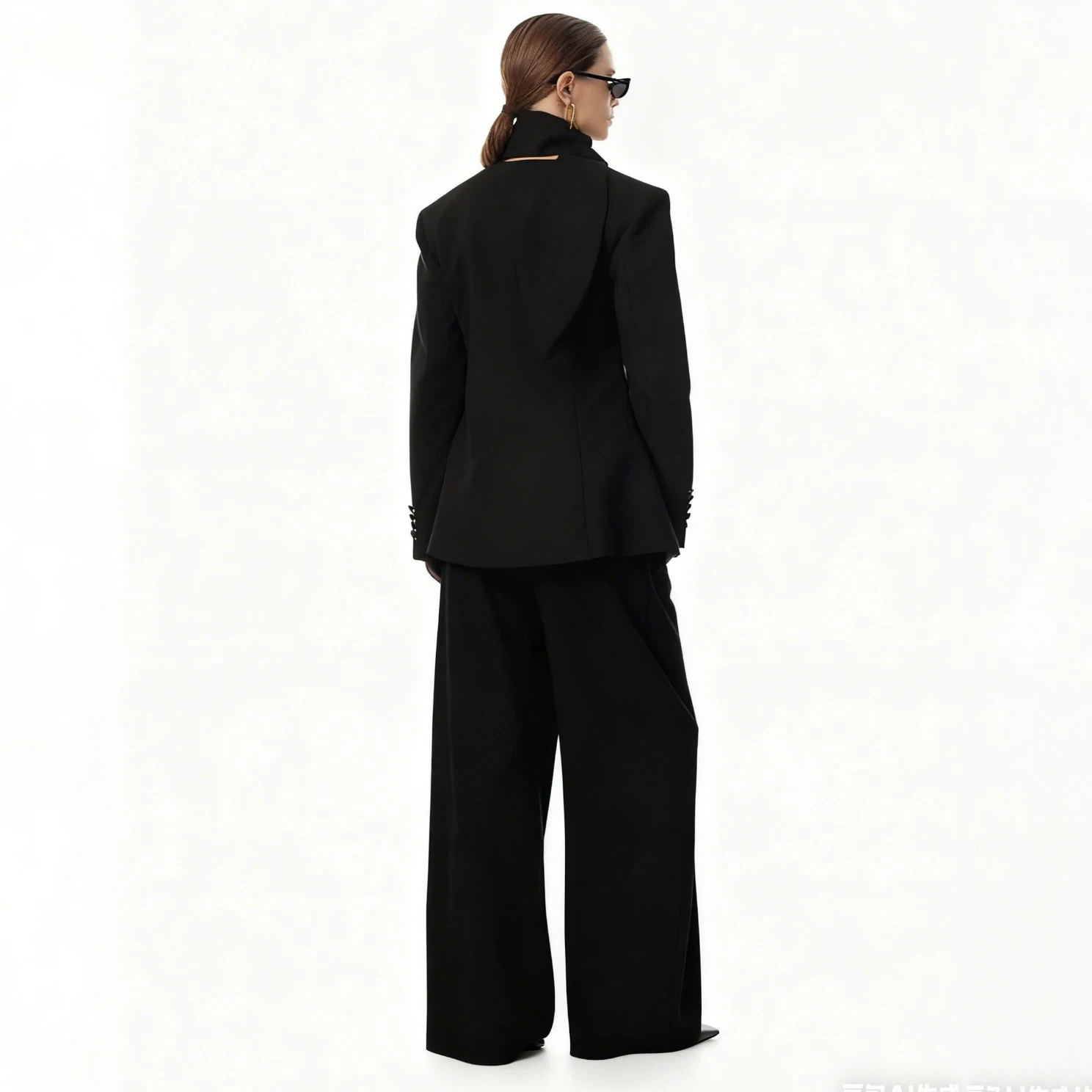 BJTZ Women's Single Pants piece Blazer Shawl Collar V-Neck set Single Breasted Wide  With Pockets Elegant Premium  Casual