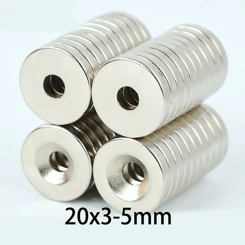 10/20/30pcs 20x3-5mm 20x3mm Round Magnet with 5mm Center Hole, Countersunk for Screw Mounting in Industrial & DIY Projects