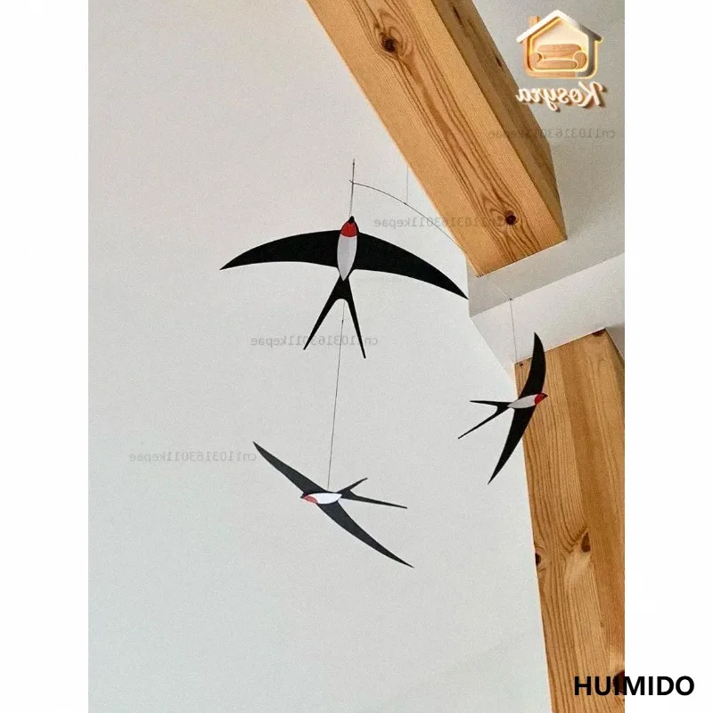 Danish Swallow Air Balance Pendant Silent Wind Chime Flying Bird Kindergarten Kids Room Living Room Interior Decoration Gift