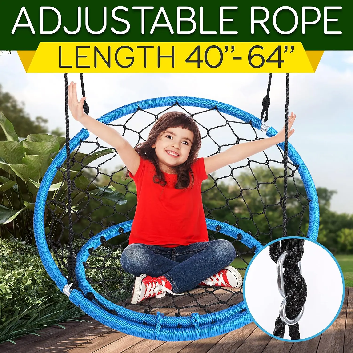 Outdoor Yard Round Circle Saucer Swing for Trees or Swing Sets - All Season UV Resistant Rope Net Swing